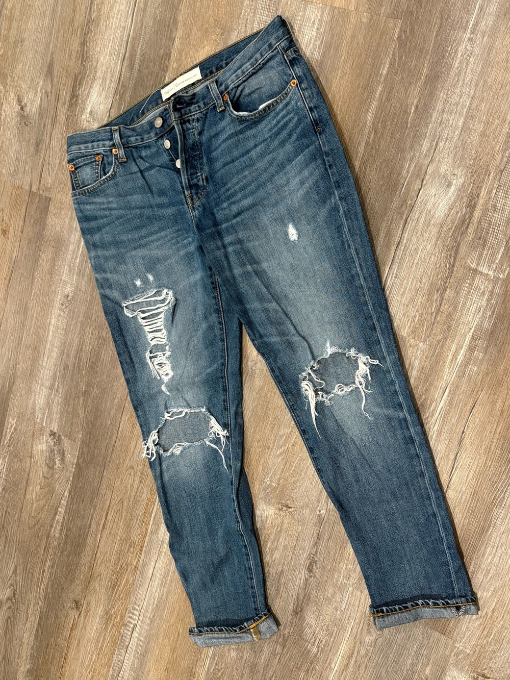 GAP Women's Distressed Dark Blue Boyfriend Jeans